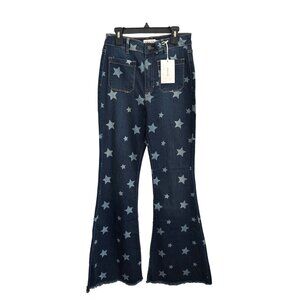 Cello Womens Dark Wash Star Print Flared Jeans Size 9